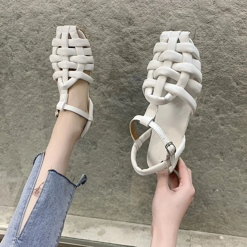 

Beige Heeled Sandals Comfort Shoes for Women Breathable All-Match Black Closed Flat Beach Clear Low Girls 2021 Fashion Rubber Ca