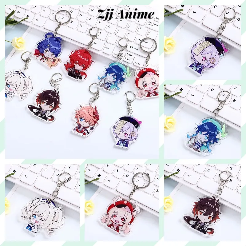

New 8 Style Fashion Anime Genshin Impact Zhongli Diluc Venti Paimon Keychain Base Acrylic Stands Keyring Fans Collection Gift