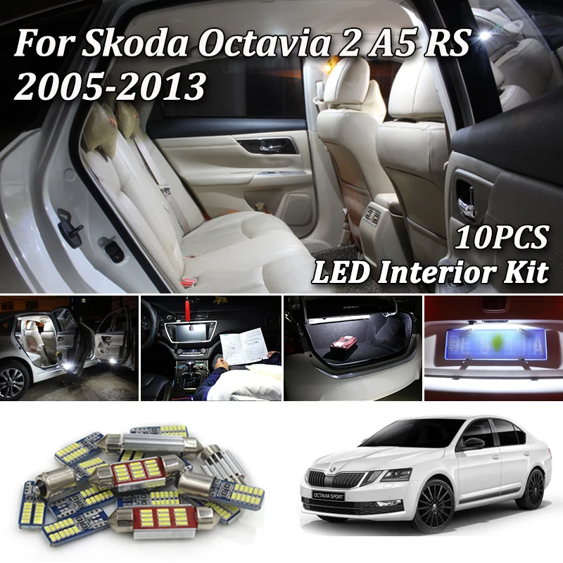 10 шт. Canbus белые светодиодные лампы для освещения салона автомобиля комплект Skoda