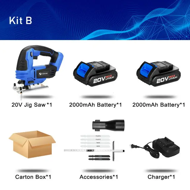 Kit B PROSTORMER 20 в лобзик Электроинструмент беспроводной лобзик быстрая замена лезвия электрическая пила светодиодный светильник руководство с 6 шт. лезвия для деревообработки - Цвет: Kit B