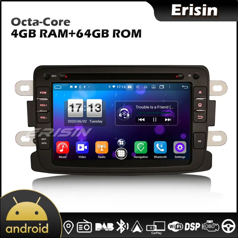 Erisin EU Warehouse 8783 Octa Core 7 &quotAndroid 10 0 CarPlay &amp Auto GPS DAB Автомобильное видео для Renault Dacia Duster