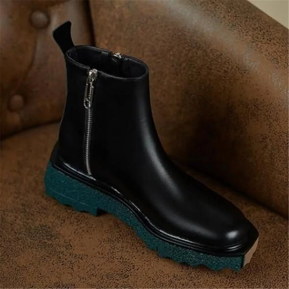 New Women Chelsea Booties Female Pu Leather Autumn Ankle Boots Ladies Fashion Round Toe Non-Slip Platform Side Zip Shoes 35-40