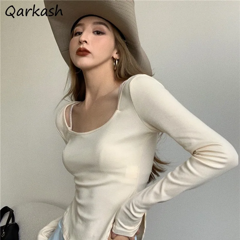 

Футболка женская с длинным рукавом, модная Асимметричная Базовая пикантная универсальная уличная одежда в стиле Харадзюку, на осень