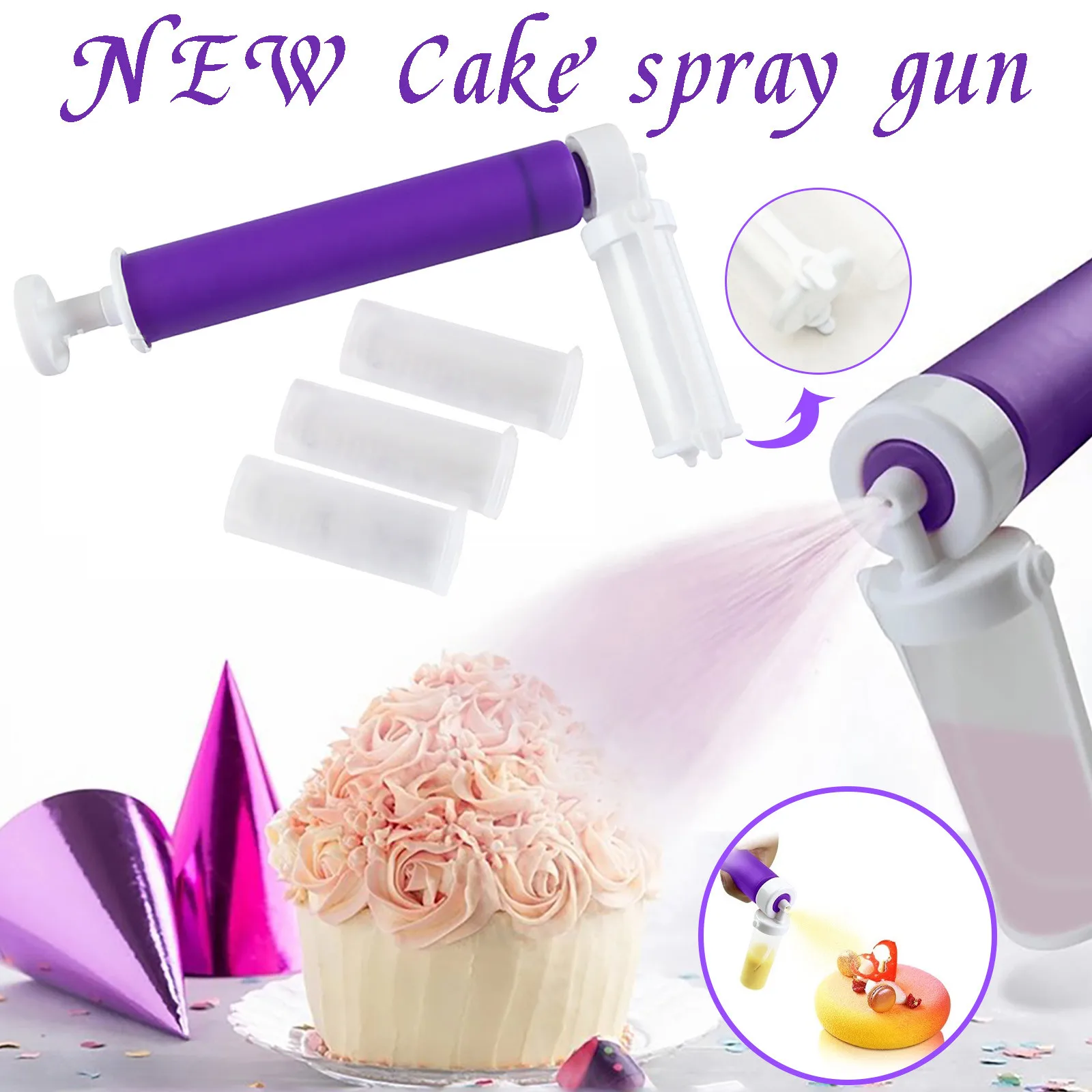 

2021 NEW Manual Spray Guns Cake Coloring Duster Moldes Silicone Para Reposteria Cake Tools Baking Cake Spray Tube Baking Tool
