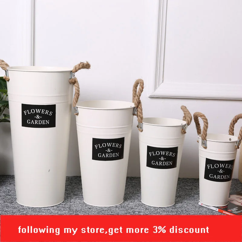 Железная Цветочная ванночка ручка из пеньковой веревки садовая винтажная ваза