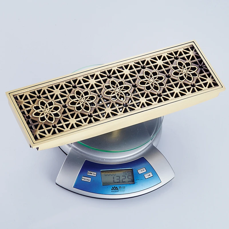 30cmx8cm Rectangle Brass Antique Brushed Carvd Drain Bathroom Kitchen Shower Room Porch Waste Strainer Floor | Обустройство дома