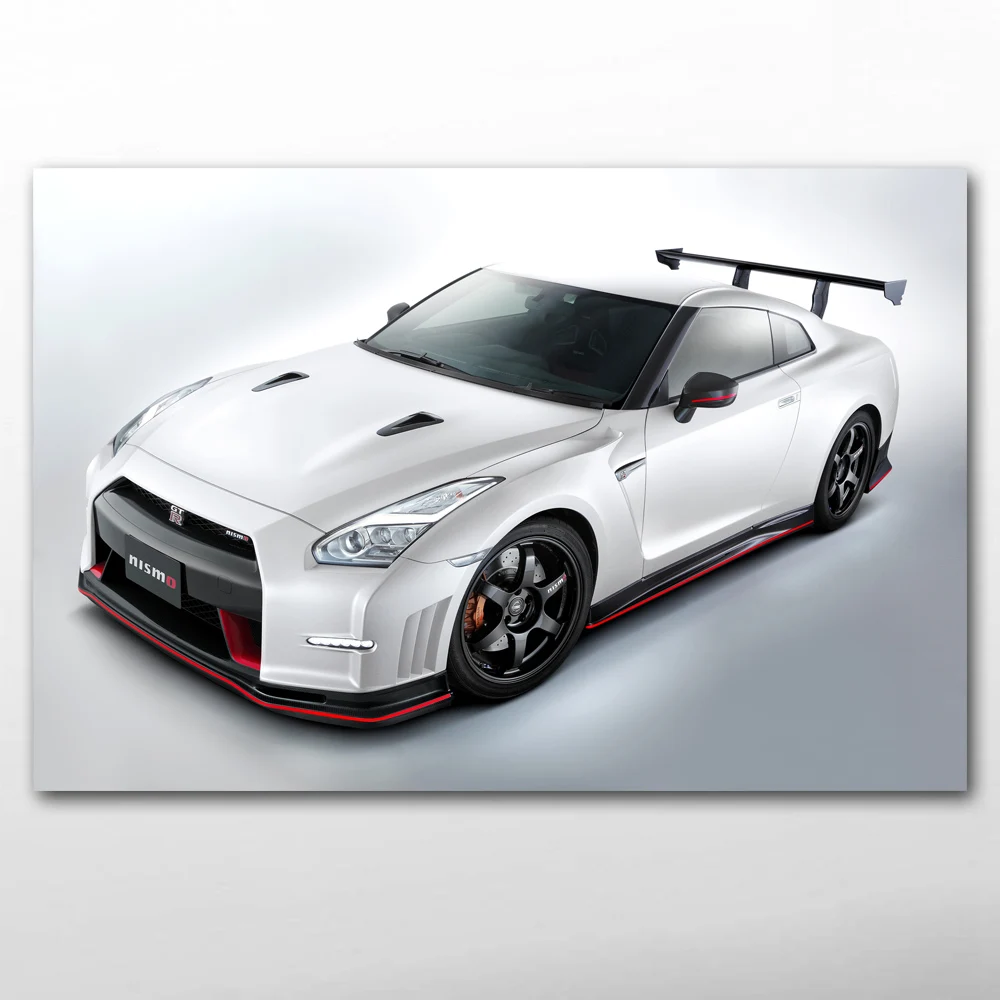 Плакаты и PrintsNissan GT R Nismo суперкар автомобиля белый автомобиль тканевые настенные