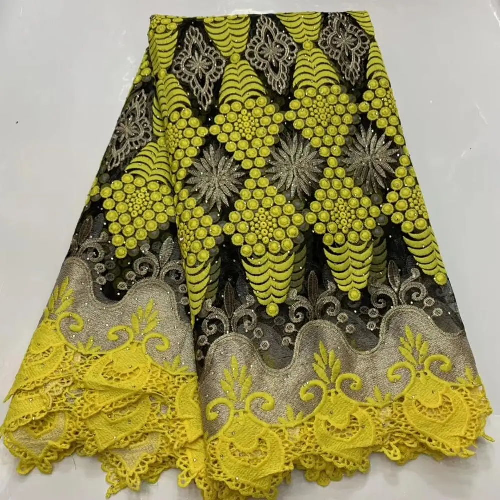 

Fashion African Lace Fabric Guipure Cord Lace Nigerian Dress For Women Lace Material Wedding Fabric With Stones 5Yards