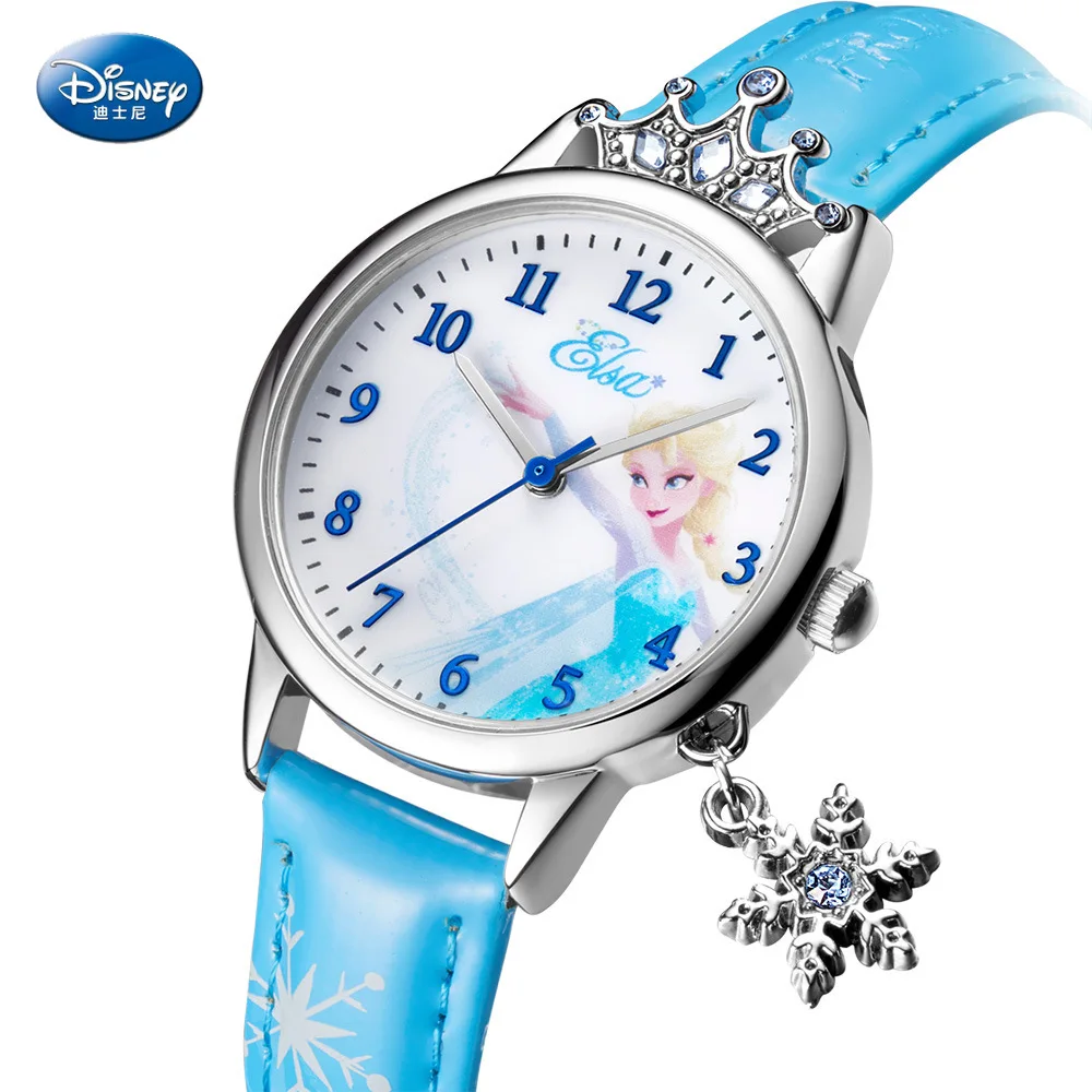 

Disney Frozen Pricess Quartz Girl Wristwatch 3Bar Waterproof Simple Fashion Round Leather Strap children watch Gift Buckle