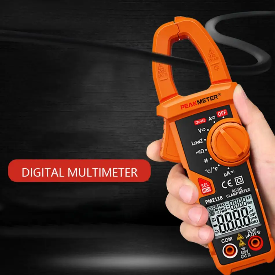 Токоизмерительные клещи PEAKMETER PM2118 мультиметр вольтметр амперметр Омметр NCV Temp Capa