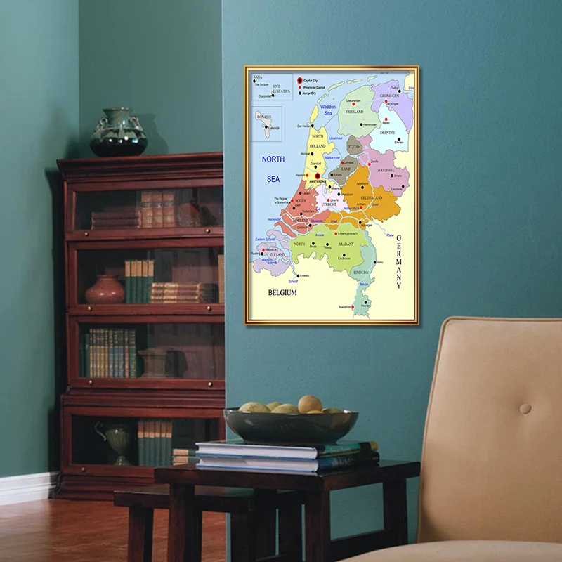 

Wall Poster Dutch Series Netherlands Map Canvas 42*59cm Clear and Easy To Read Wall Painting for School Supplies