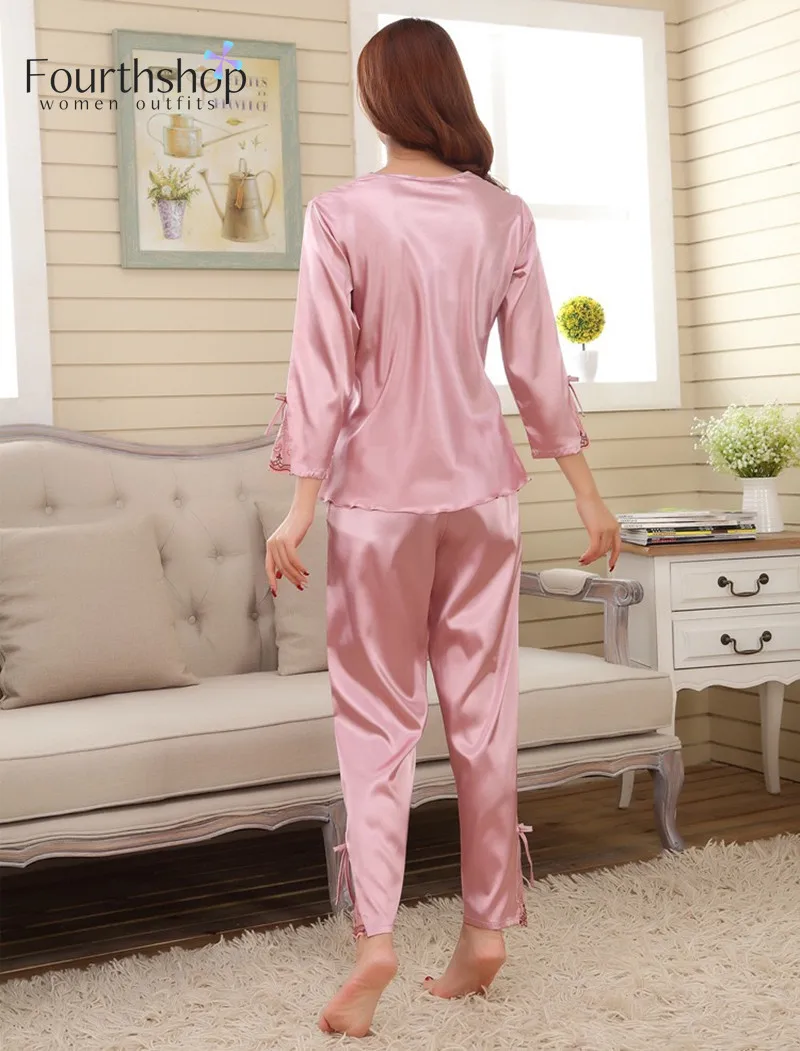 Осень 2019 женский пижамный комплект кружевная пикантная шелковая атласная пижама