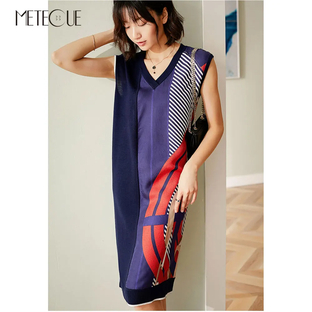 Шерстяное шелковое платье средней длины с заплатками 2019 модное открытыми