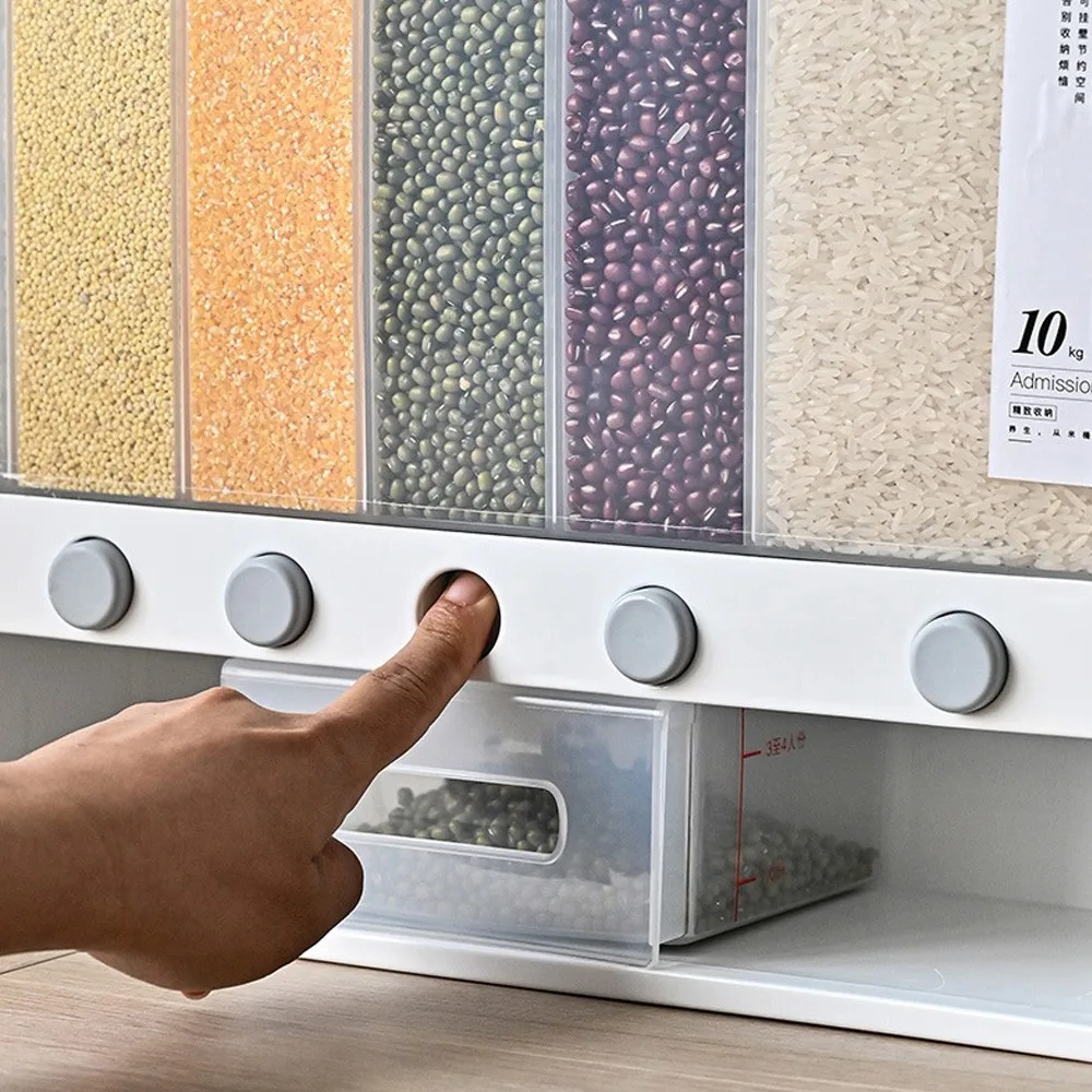 

New large wall-mounted independent rice bucket Grain dispenser Moisture-proof plastic Automatic storage box Food storage box