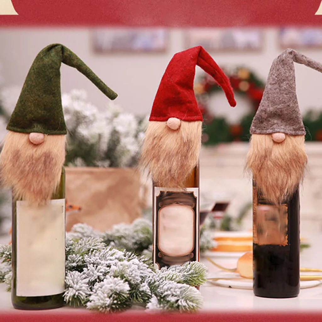 Christmas Wine Bottle Decor Set Santa Claus Snowman Cover Clothes Kitchen Decoration for New Year Dinner Dress Up #93 | Дом и сад
