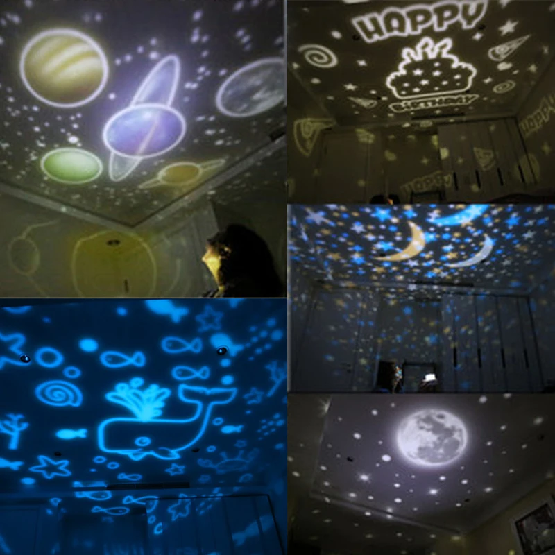 

LED Rotating Star Projector Novelty Lighting Moon Sky universe Baby sleep Nursery Night Light Battery Operated recharge usb Lamp