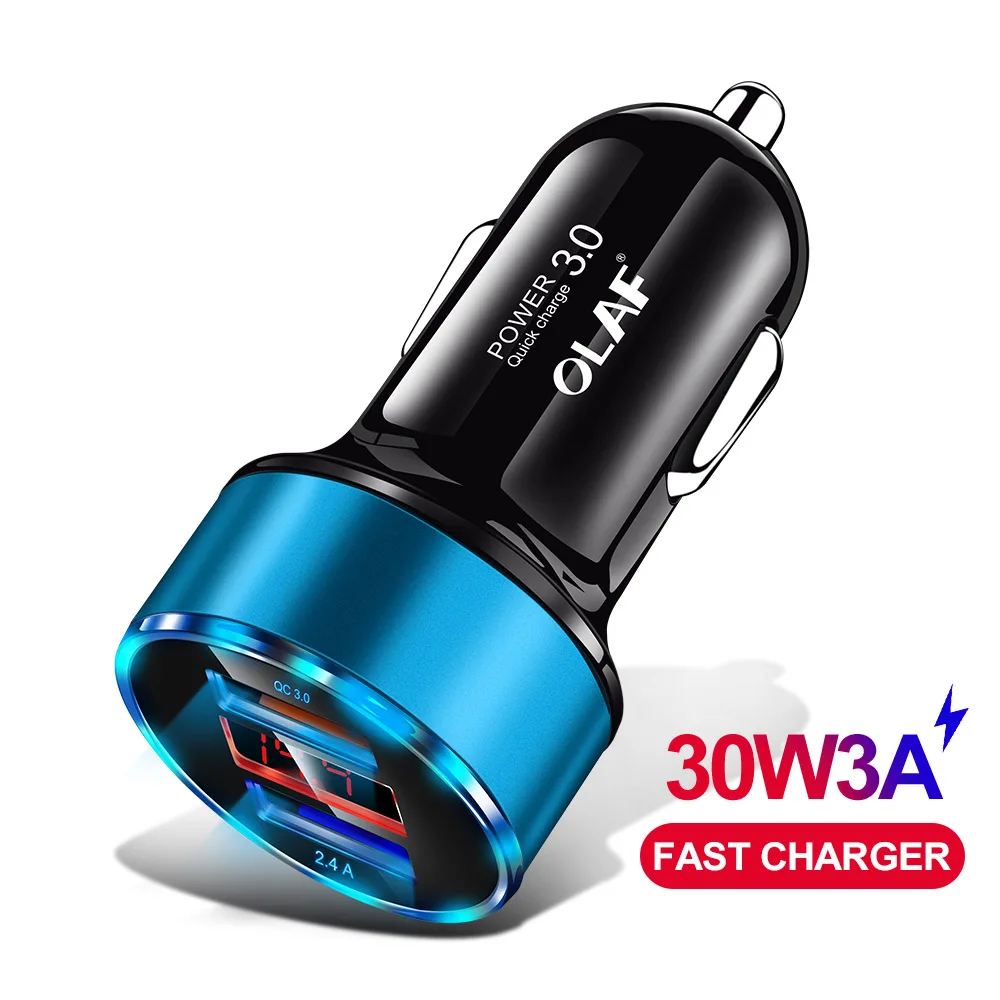 blue 30 Вт 3A быстрое автомобильное зарядное устройство Quick Charge 3,0 Dual USB для iphone XR XS Max Xiaomi huawei, зарядное устройство для мобильного телефона, автомобильный прикуриватель - Тип штекера: blue