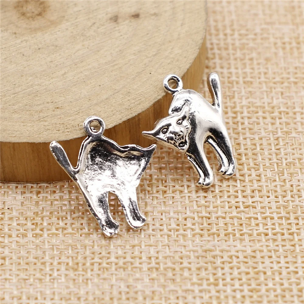 

free shipping 50pcs 21x17mm antique silver Frightened cat charms diy retro jewelry fit Earring keychain hair card pendant