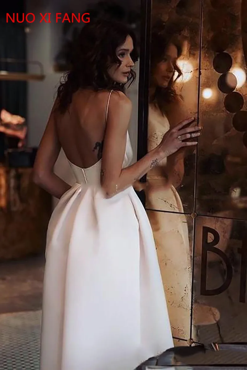 NUOXIFANG дешевые короткие свадебные платья 2020 Спагетти ремни Robe De Mariage атласное