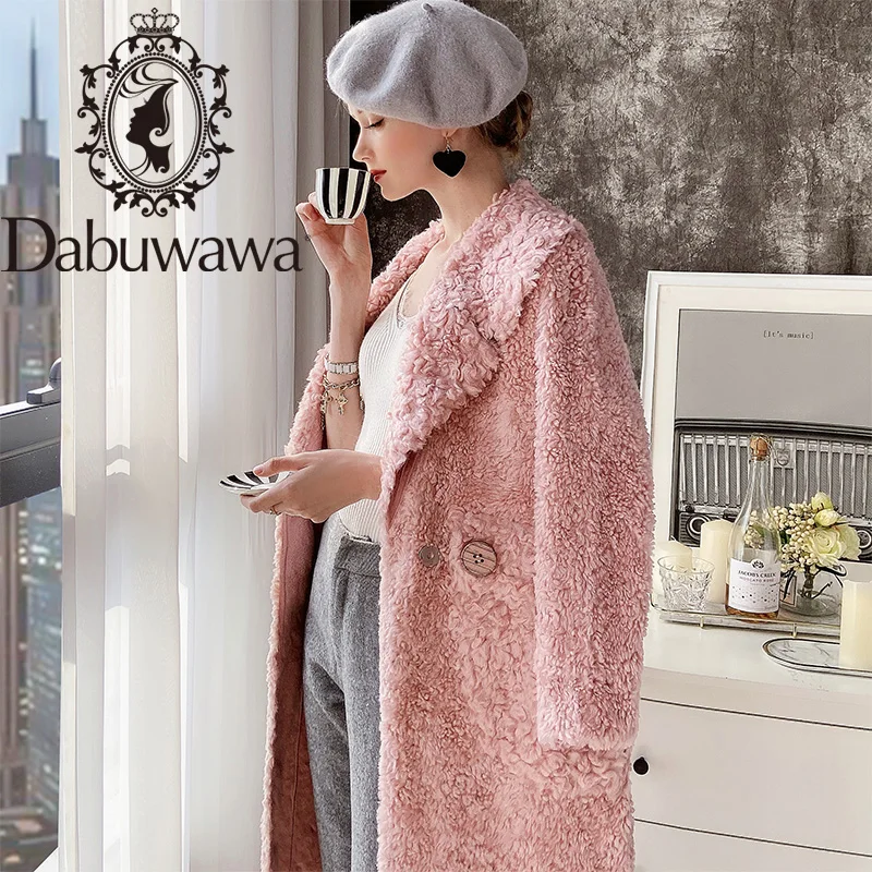 

Dabuwawa Winter Women Mix Sheep Fur Coat Luxury Long Plush Fur Coat Loose Lapel OverCoat Thick Warm Plus Size Female DT1DFR010