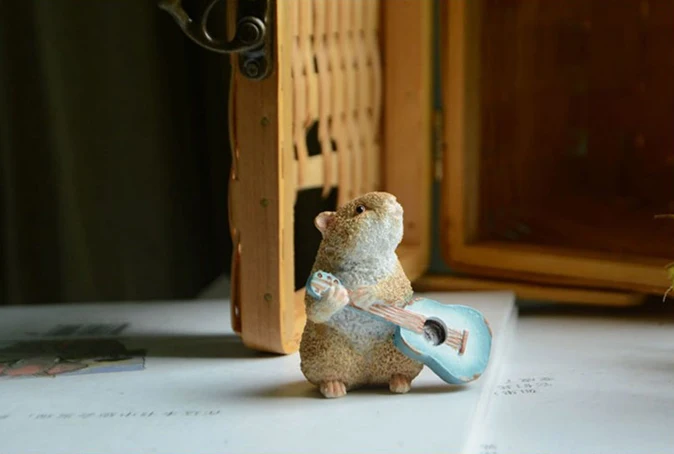 

Cute Hamster Cartoon Doll Resin Simulation Animal Ornaments Birthday Gift Child Toy Desk Decor Fairy Garden Read Guitar Hamster