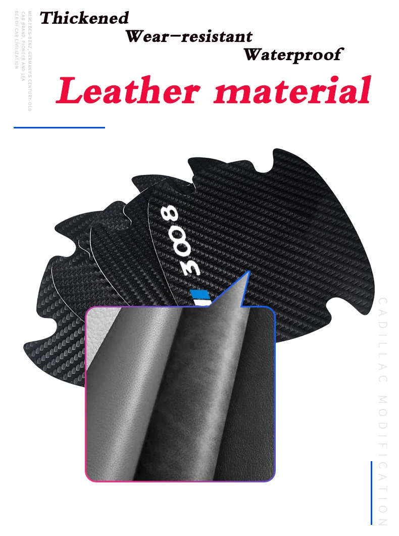 

4 Pcs For Peugeot GT3008 2008 Accessories Car Handle Protection Film car door Handle Carbon Fiber Leather Protective Stickers