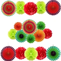 rainbow colorful decoration supplies paper fan pom poms holiday party home decor for birthday wedding event fiesta set