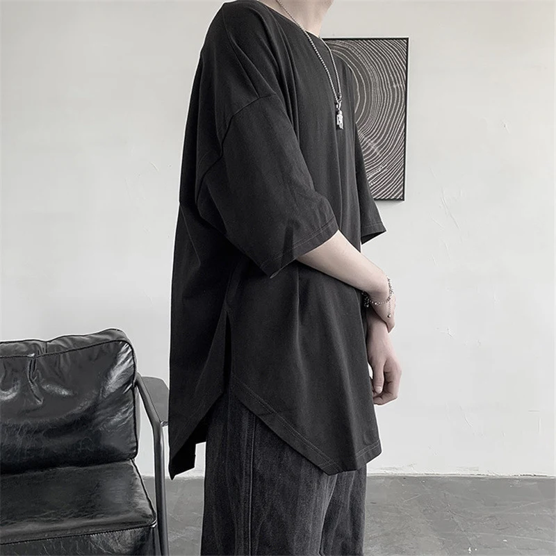 Футболка мужская оверсайз с коротким рукавом модная Асимметричная рубашка