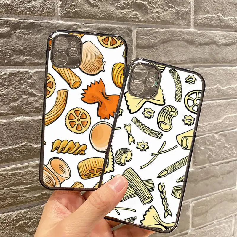 

Individual artistic pasta food Phone Case For iPhone 7 8 11 12 X XS XR MINI Pro Max Plus Retro Black Grey clear transparent