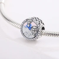 925 sterling silver blue enamel heart cut outs air balloon button beads pendant charm bracelet diy jewelry for original pandora