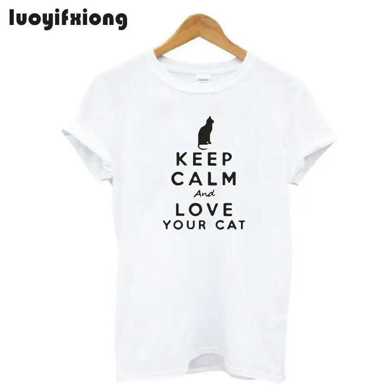 Футболка женская с принтом Keep Calm and Love Your Cat модный топ в стиле Харадзюку