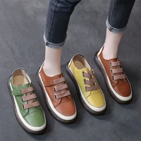 2021 spring new womens shoes low top leather soft sole casual shoes velcro retro womens flat shoes asakuchi round head
