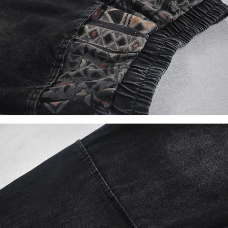 

Printed Jeans Korean Style Women Vintage High Waist Harem Pant 2021 New Autumn Winter Casual Denim Trousers
