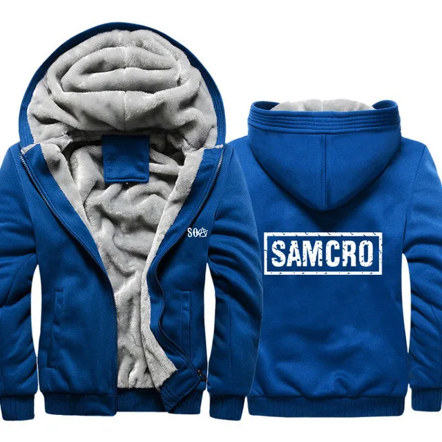 

SOA Sons of Anarchy Hoodies Mens Winter fleece Thicken Warm coats zipper Sweatshirt SAMCRO Print Mens Hoodies Jacket Hoody Male