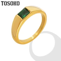 tosoko stainless steel jewelry inlaid green zircon square ring womens simple fashion ring bsa323