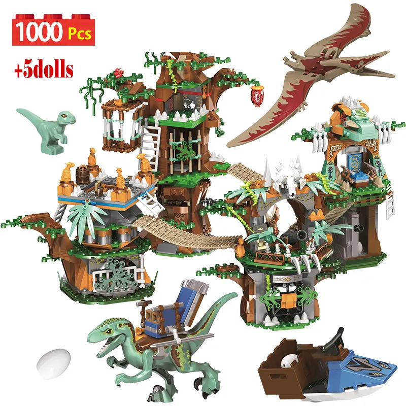 

1000pcs Creative Dinosaur Series Tree House Model Building Blocks Jurassic World Park Figures Bricks Toys For Boys Gifts