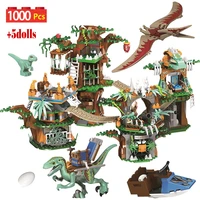 1000pcs creative dinosaur series tree house model building blocks jurassic world park figures bricks toys for boys gifts