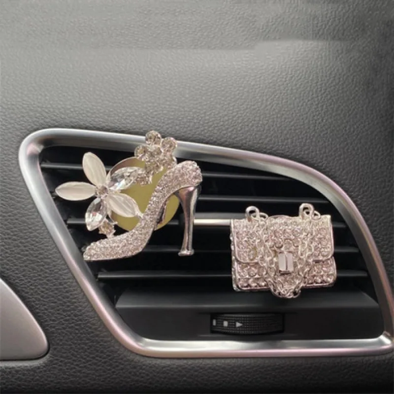 

Ladies Crystal Shoes Bag Car Perfume Diamond High Heels Car Aromatherapy Jewelry