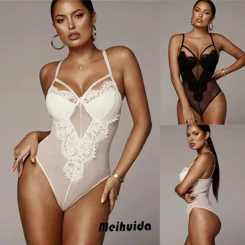 Хит продаж Сексуальные Черно белые кружевные сетчатые боди без рукавов