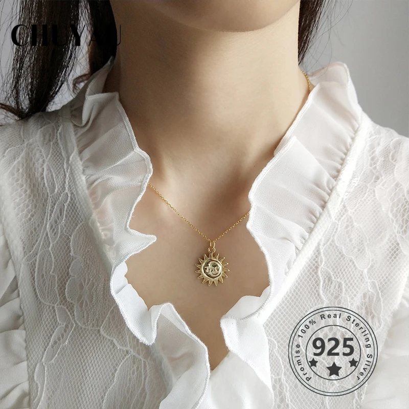 Женское колье с подвеской в виде подсолнуха из серебра 925 пробы|Ожерелья| |