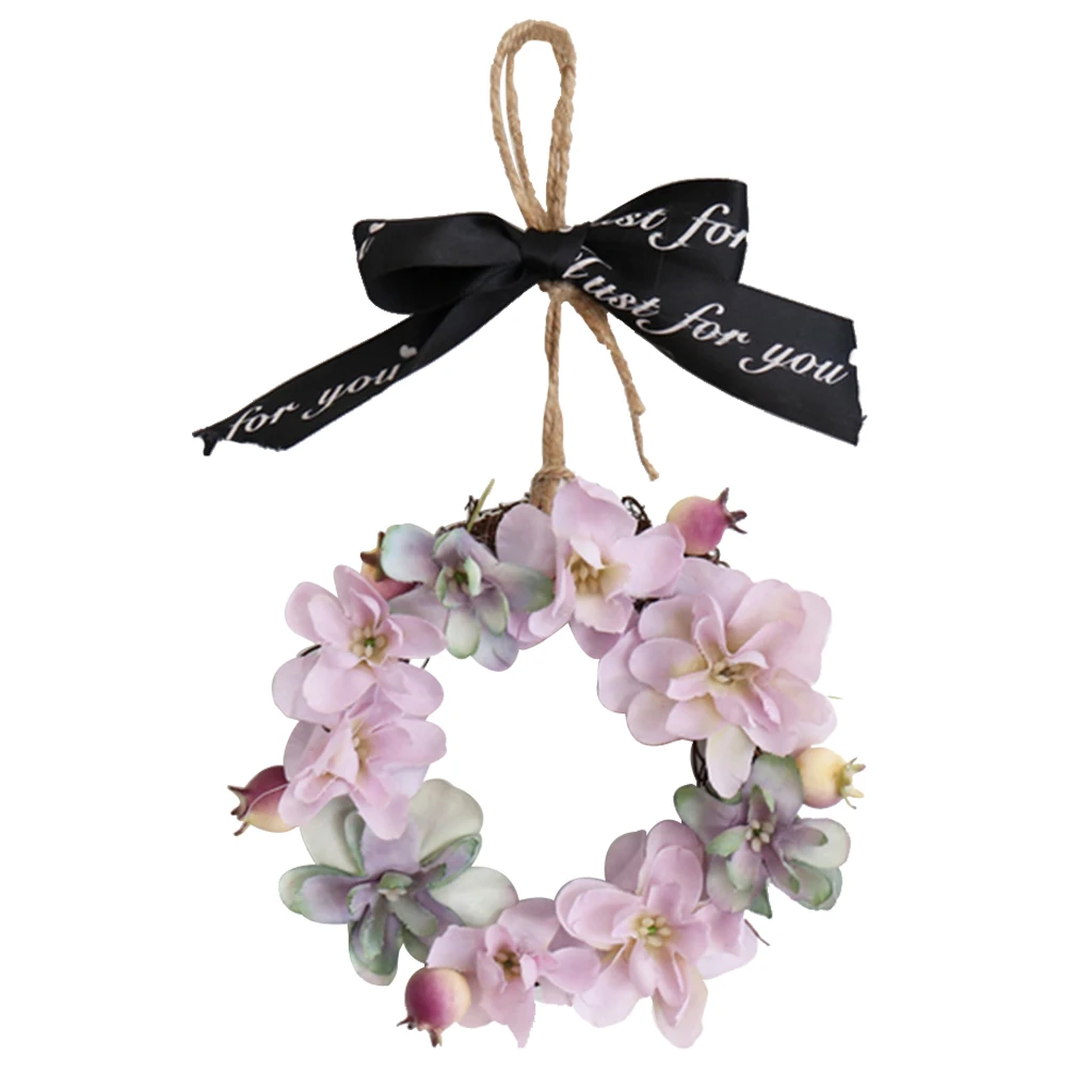 

Mini Pink Hydrangea Flower Door Wreath Wall Hanging Spring Floral Home Decor Fall Wreaths for Front Door