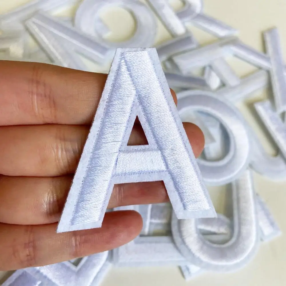 1Pcs White Letters Sew On Embroidered Patch Alphabet Applique iron on Letters Name Patches Diy