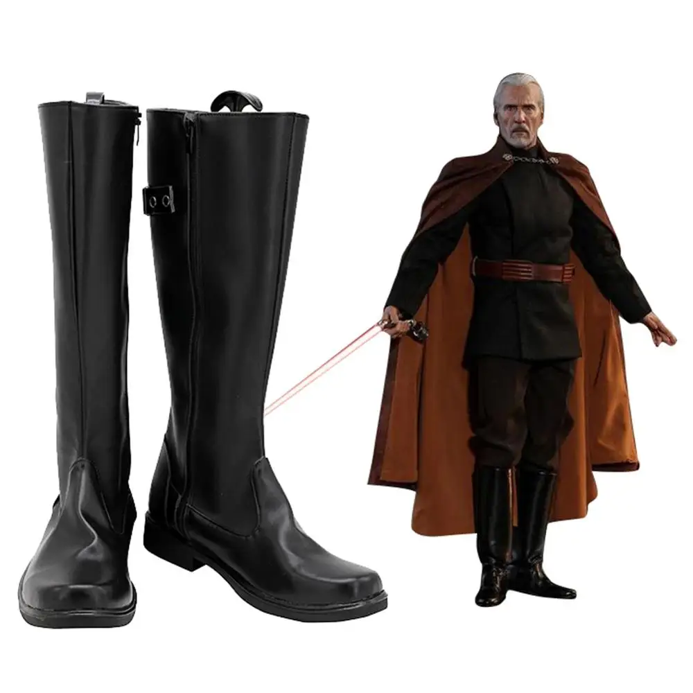 Звездный Косплей счет Dooku косплей ботинки кожаные Хэллоуин Обувь для