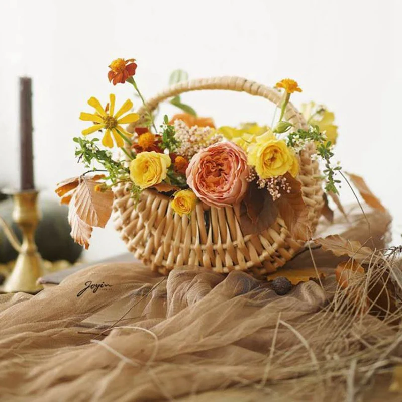 Mini Portable Flower Basket Half Moon Willow Arrangement Photo Props Flowers Hand-Woven | Дом и сад