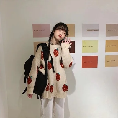 RUGOD Fashion Sweet Women Sweaters Strawberry Plus Size Casual Pullovers O-Neck Knitted Warm Winter Clothes sueter mujer | Женская