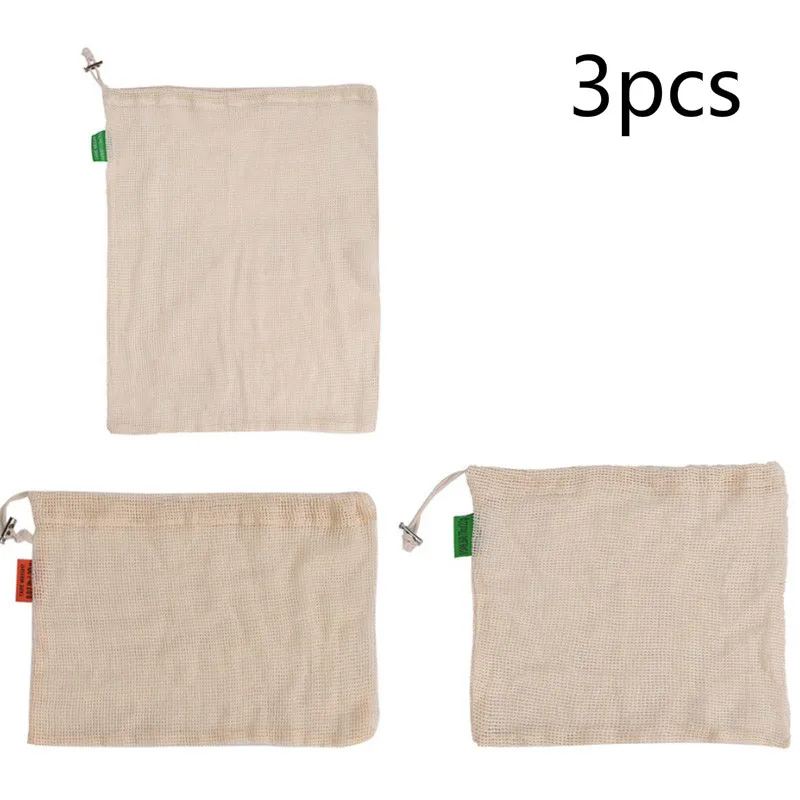 A Set of 3 pieces 1 шт. хлопковые сетчатые мешки для хранения овощей для кухни экологически чистые фруктовые организации крутящееся насекомое Многоразовые моющиеся - Цвет: A Set of 3 pieces