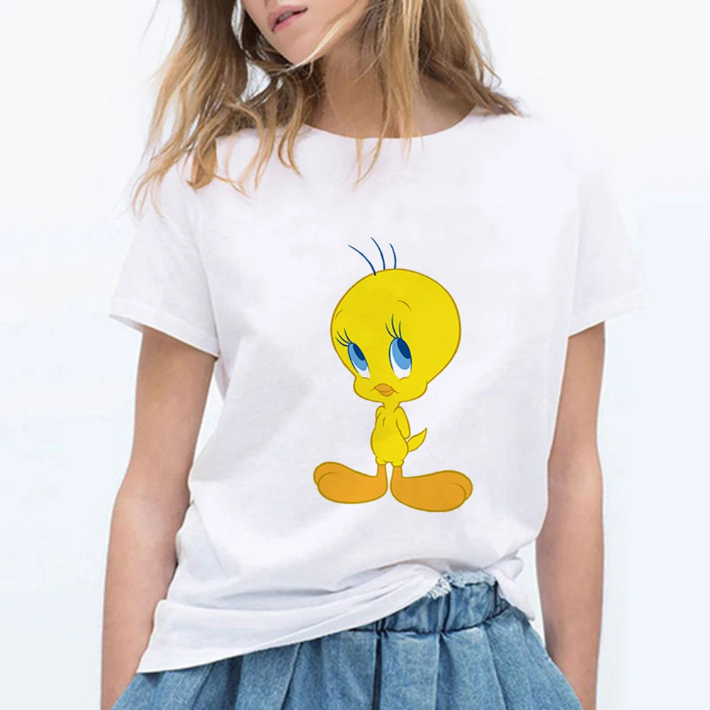 19bk886 Looney tung птичка Твити женские футболки забавный Vogue Harajuku уличная одежда большого размера Футболка женская одежда - Цвет: 19bk886