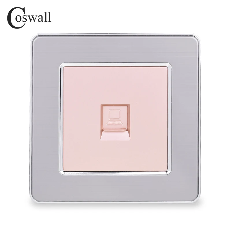 COSWALL 1 комплект RJ45 Интернет-Джек CAT5E разъем из нержавеющей стали матовая панель компьютерная розетка настенная розетка для передачи данных