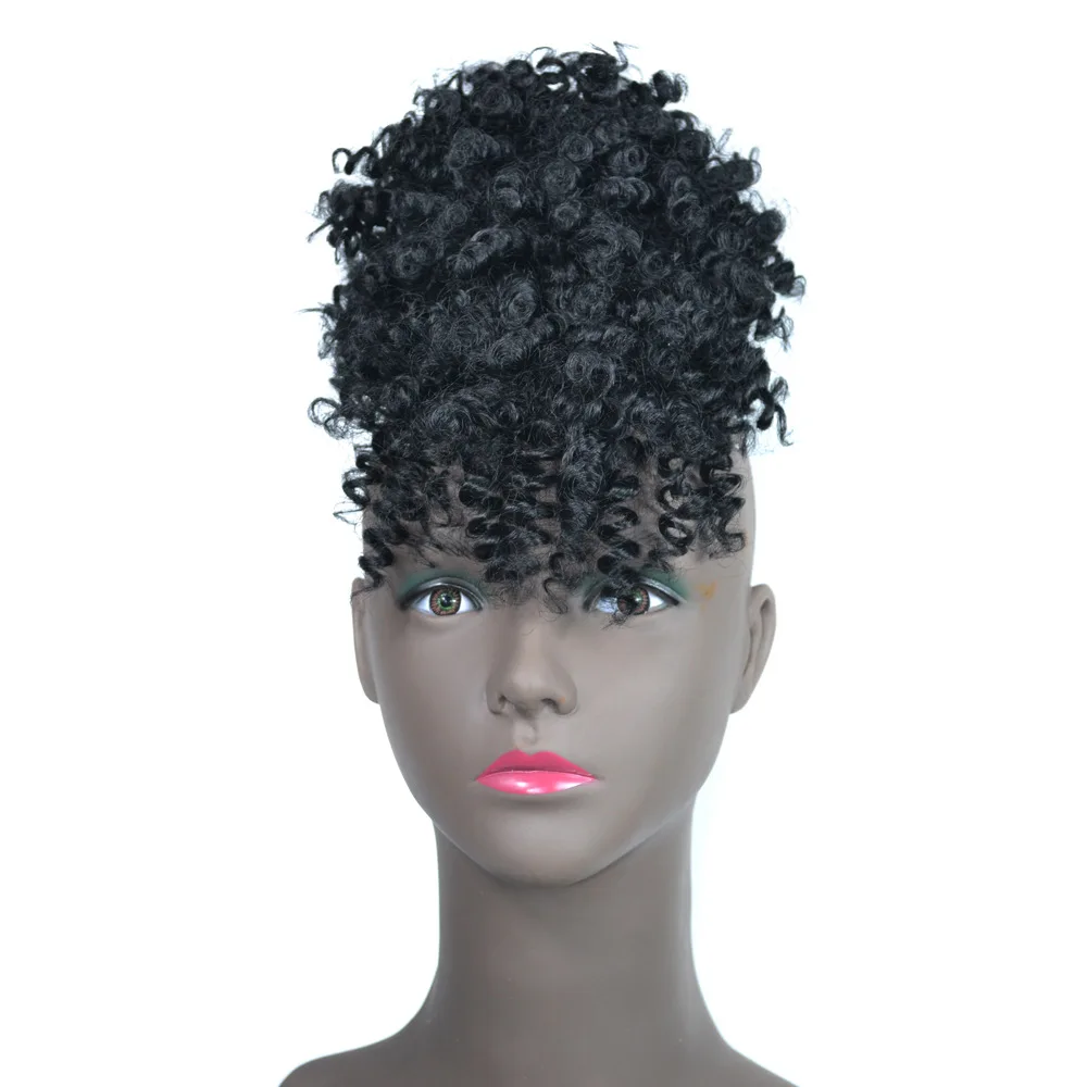 Короткий афро кудрявый хвост на шнурке с челкой накидка для парика синтетический