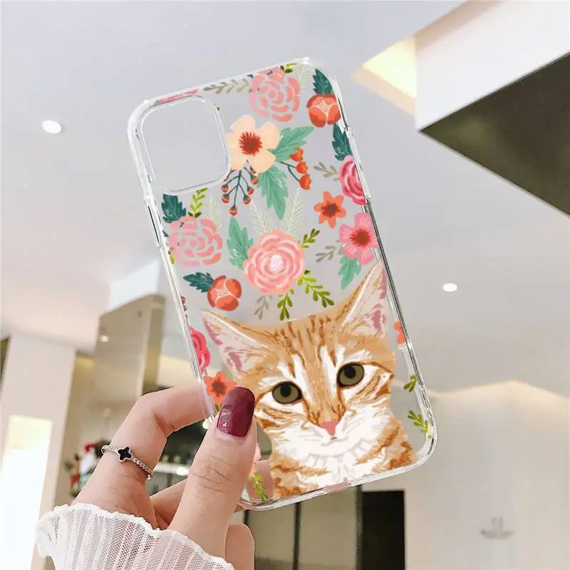 

Animal flower dog cat cute Phone Case Clear Transparent for iPhone 11 12 mini pro XS MAX 8 7 6 6S Plus X 5S SE XR 2020